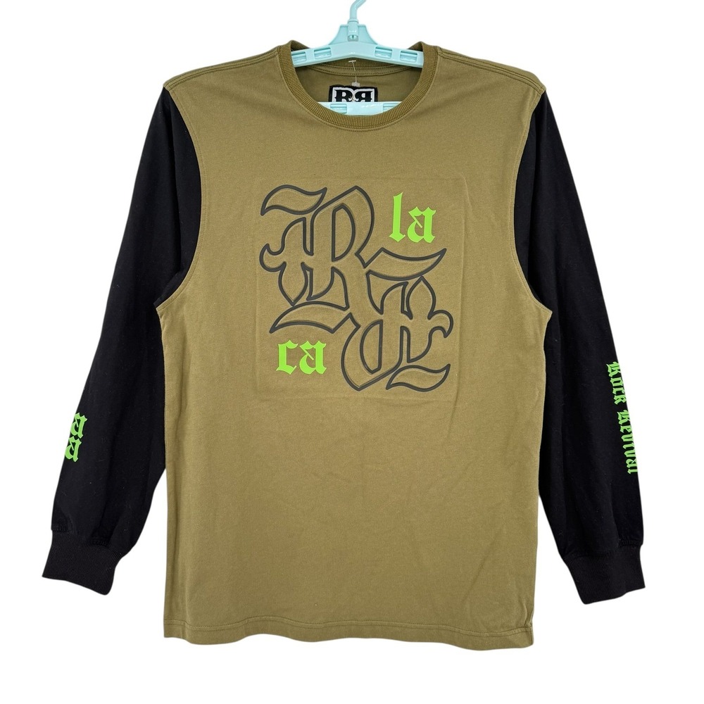 Rock Revival Men's Olive Black Long Sleeve 3D Graphic T-shirt Sz M Pullover NWOT